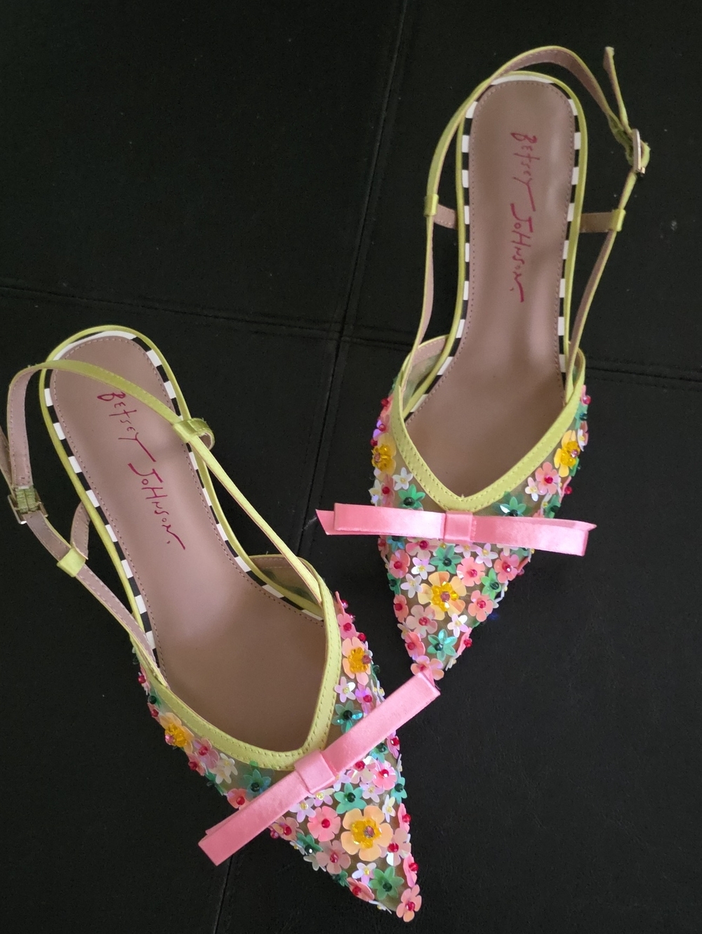 Betsey Johnson Pink Floral Pointed Slingback Flats